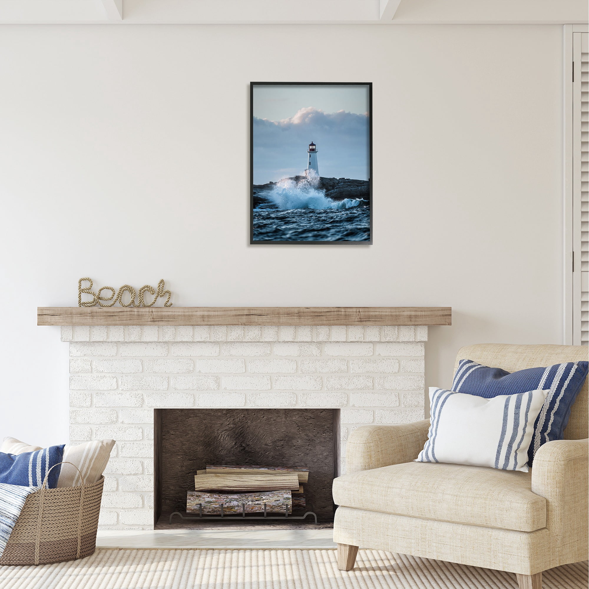 Stupell Industries Rough Sea Waves Photography Landscape Photography Black Framed Art Print Wall Art, 24 x 30