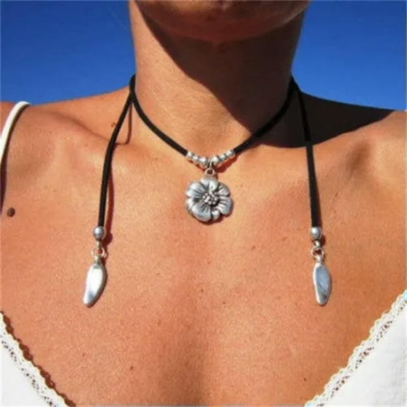 QQTDFG Women Retro Boho 925 Silver Round Pendant Necklace Party Band Jewelry Gift-#1