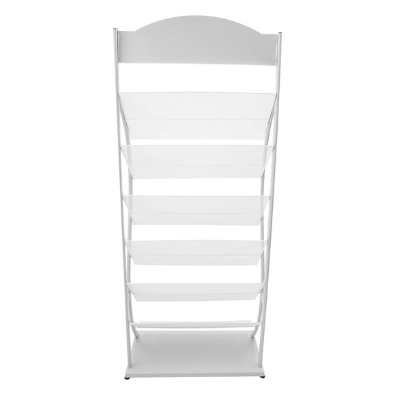 6-Tier Foldable Magazine Rack with Anti-Drop Baffle and Non-Slip Foot Pads, Modern Gray and White Freestanding Design for Home and Office Organization
