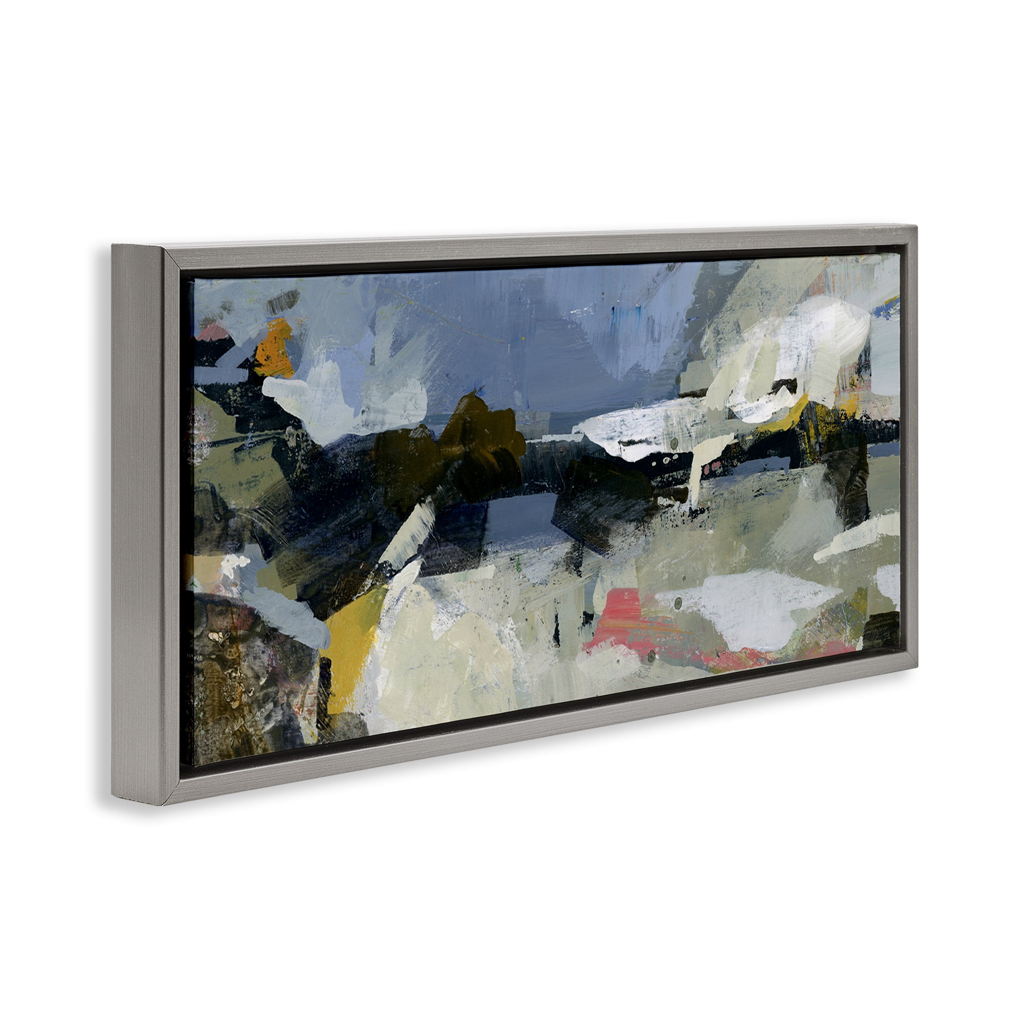 Stupell Industries Chaotic Paint Expressions Abstract Painting Gray Floater Framed Canvas Art Print Wall Art, 25 x 11