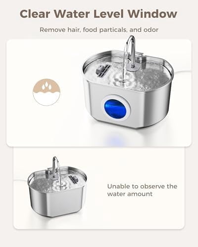 Cat Water Fountain Stainless Steel: 74oz/2.2L Cat Fountain for Drinking- Pet Water Fountain Inside - Automatic Dog Watering Dispenser Bowl - Pet Feeding & Watering Supplies - Water Level Window