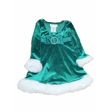 Baby Toddler Girls Green Santa Glitter Christmas Holiday Fancy Party Dress 2T