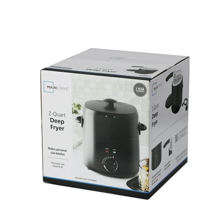 Mainstays 2 Qt Round Deep Fryer, Black, Detachable Basket, Adjustable Thermostat, Cool Touch Handle