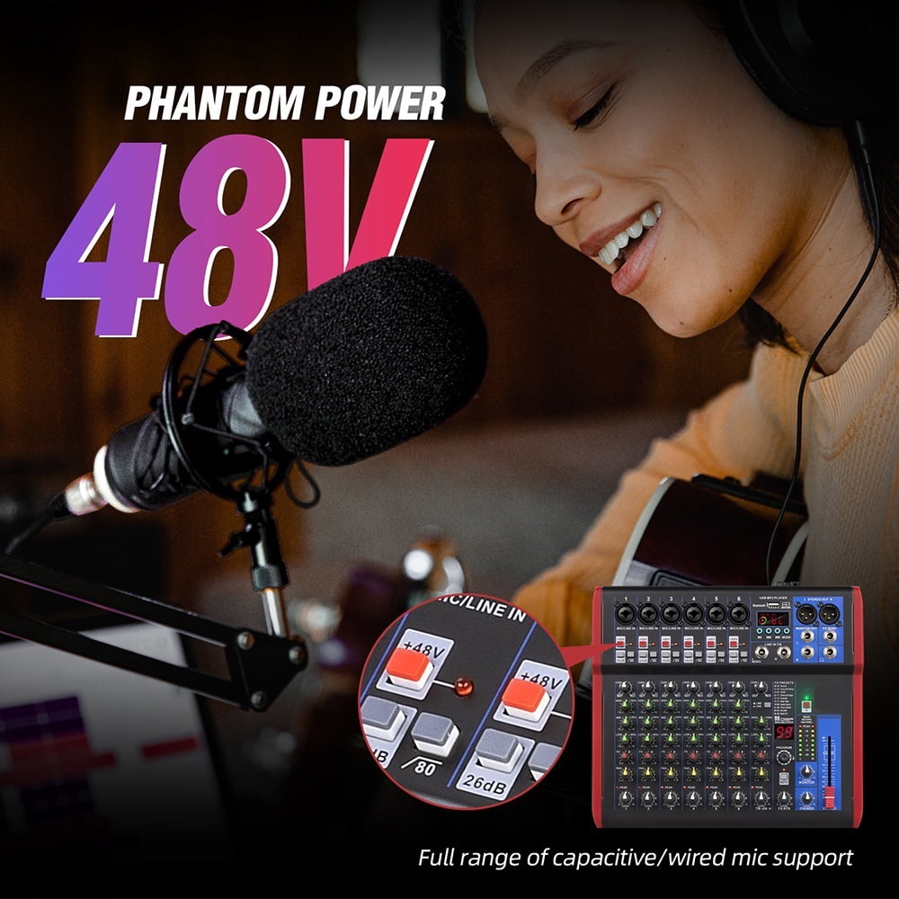 Professional Mixer, DJ Mixer with Bluetooth 5.0 99 DSP Digital Effects for Studios, Bars