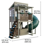 KidKraft Cozy Escape Wooden Outdoor Two-Story Playhouse with Slide, Kitchen, Rock Wall and Bench