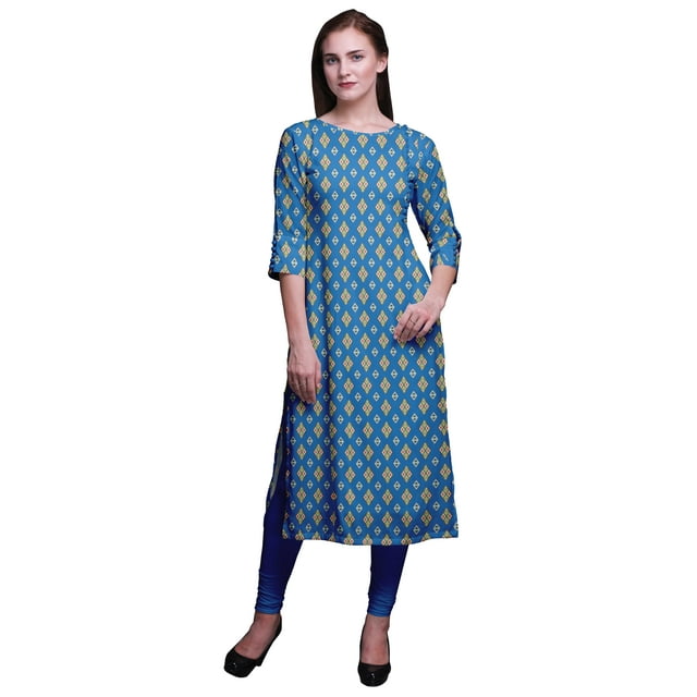 Bimba Kurti Imprimée à Manches 3/4 Tenue d'Été Kurta Tunique Droite pour Femmes