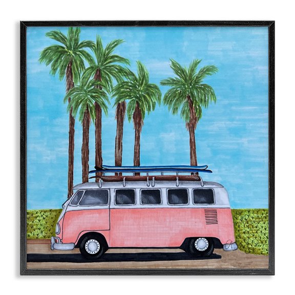 Stupell Industries Coastal Tropical Vacation Minibus Black Framed Giclee Art, 12 x 12, by Ale Saiz Studio