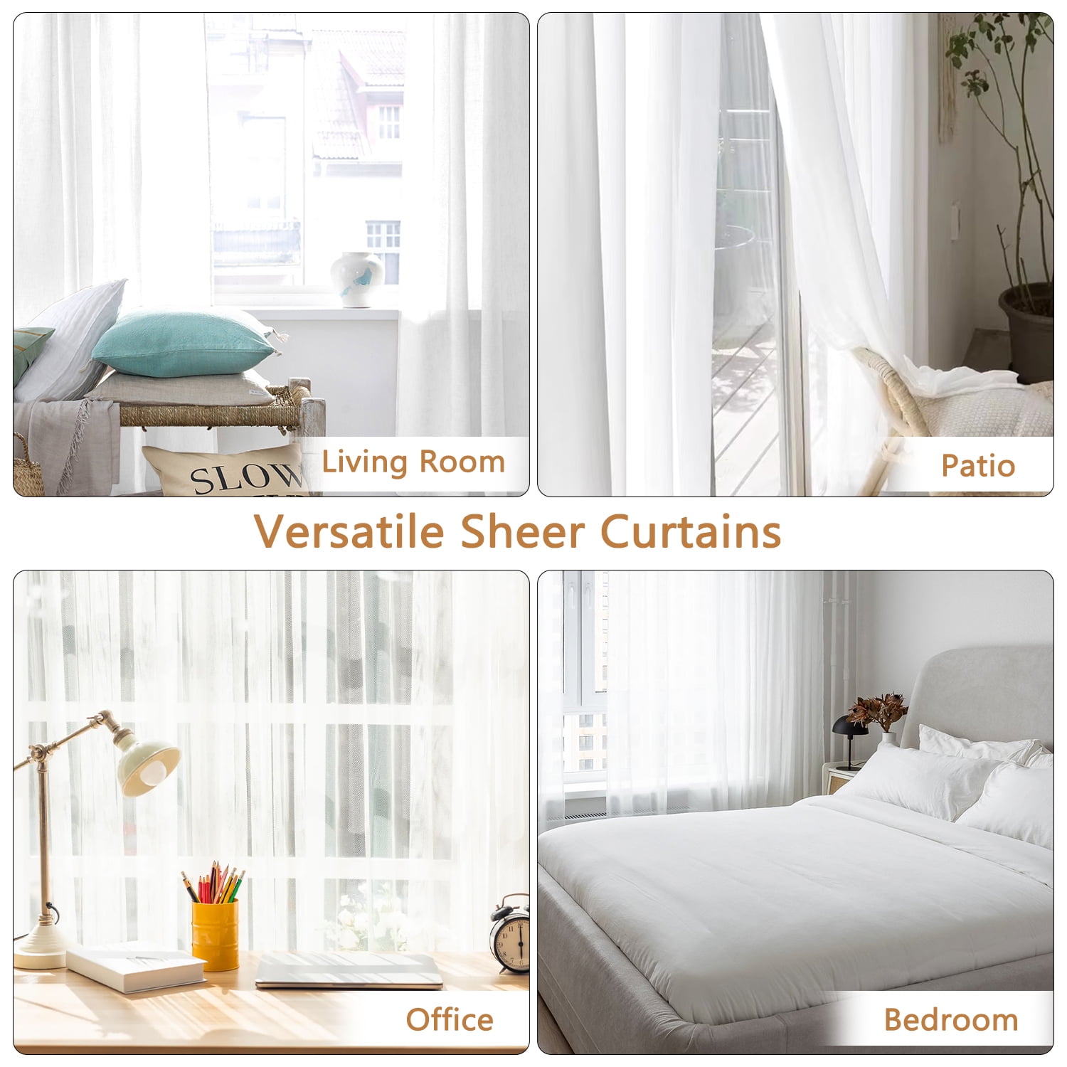 XUEYU Sheer Curtains 96 Inch Long, Window Curtain Panels, Rod Pocket Voile Sheer Panel Drapes, Light Filtering for Bedroom, Living Room, Yard, 2 Panels, 52" W x 96" L, White