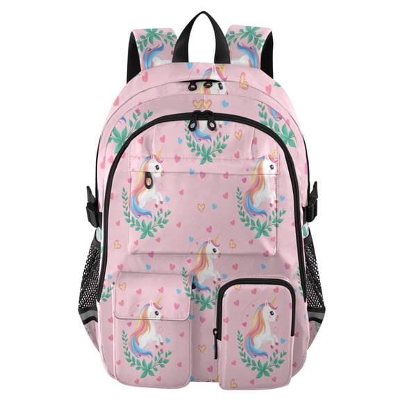 DIXRUYEE Cute Unicorn Pattern Backpack for School 14”Laptop Compatible with Reflective Safety Strips