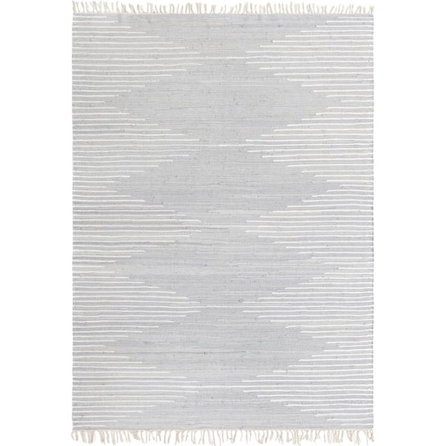 Unique Loom Chindi Cotton Striped Rug 8' x 11' Rectangle Light Gray/Ivory
