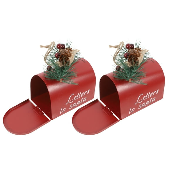 GARVALON Red Hanging Decor Metal Mailbox Pendant Iron Home Decor Christmas Party 2Set 3.5x3.5in
