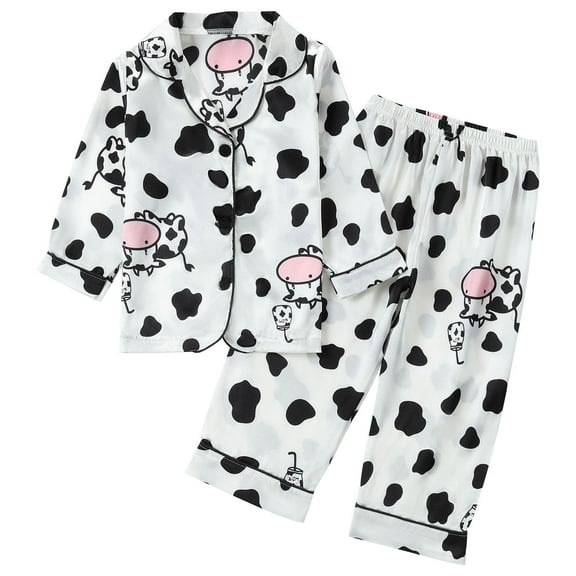 Odeerbi 1-8 Años Niños Niñas Pijama de Satén Con Solapa Dentada Camisa de Manga Larga Conjunto de Pantalones Suave Estampado de Rayas Pijama de Dos Piezas