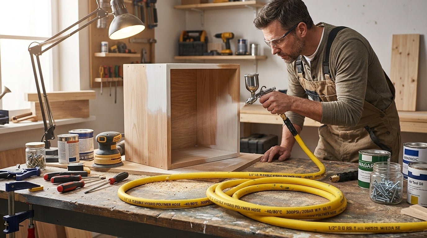 Avagard Hybrid Air Hose 3/8" x 25 ft, 300 PSI, Lightweight Flexible Air Compressor Hose with Fittings, Kink Resistant, Oil Resistant Class B, Ozone & UV Resistant