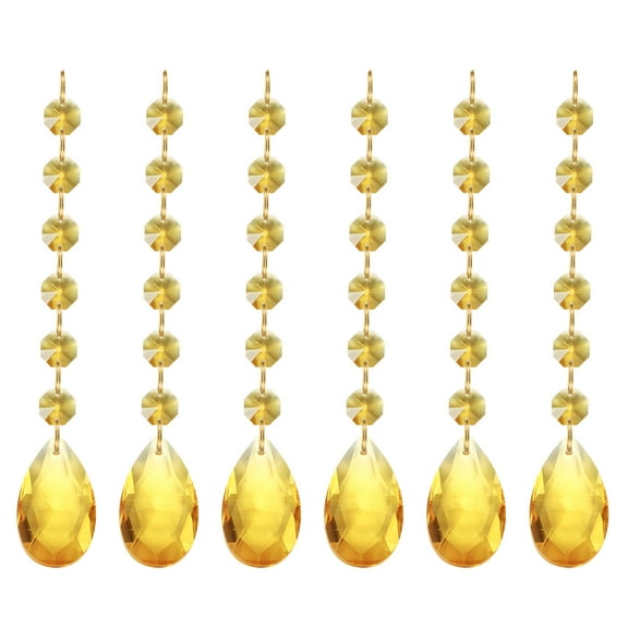 Uxcell Teardrop Crystal Chandelier Pendants Beads, 6 Pack 160mm Length 38mm Prisms Parts Beads Gold Tone