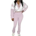 thumbnail image 3 of QATAINLAV Womens Fashion Sweatsuit 2 Piece Outfits Long Sleeve Cropped Jacket and Flared Leggings Color Block Jogger Tracksuits Sets, Purple, M, Birthday Gifts, 3 of 8