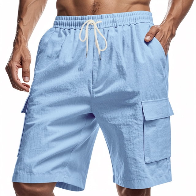 FcBaudy Mens Shorts, Shorts Men Man Solid-Color Casual Sports Multiple Pockets Drawstring Shorts Men Polyester Shorts