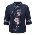 thumbnail image 5 of Embroidered 3/4 Sleeve Boho Tops Cotton Boho Tops Chinese Frog Button Tees Peasant Blouse Gauze Shirts Summer Blouses For Women Flowy Tops For Women Beach Vacation Tshirts Womens Summer Tops Navy L, 5 of 8