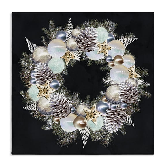 Stupell Industries Traditional Chic Winter Ornament Wreath Pinecone Glitz Canvas Art, 17 x 17, by Ziwei Li
