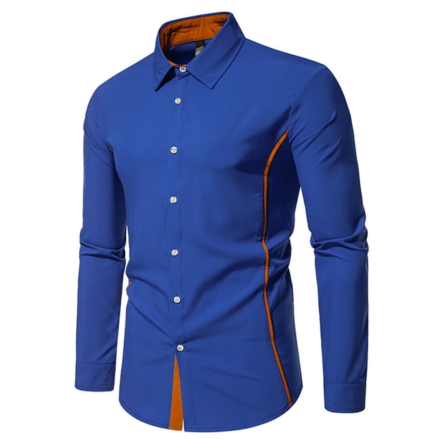 pstuiky camisas de manga larga para hombre, Camisa blusa informal de manga larga con cuello vuelto y botones de patchwork para hombre top de hombre xxl