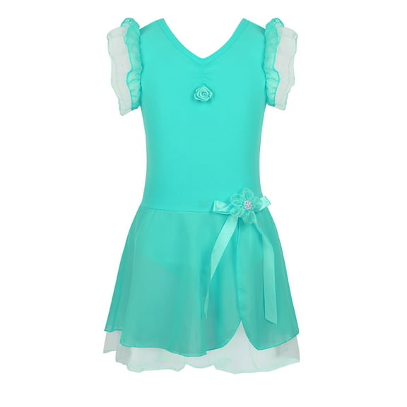iEFiEL Girls Ruffle Sleeves Ruched Front Tutu Leotard Ballet Dance Dress