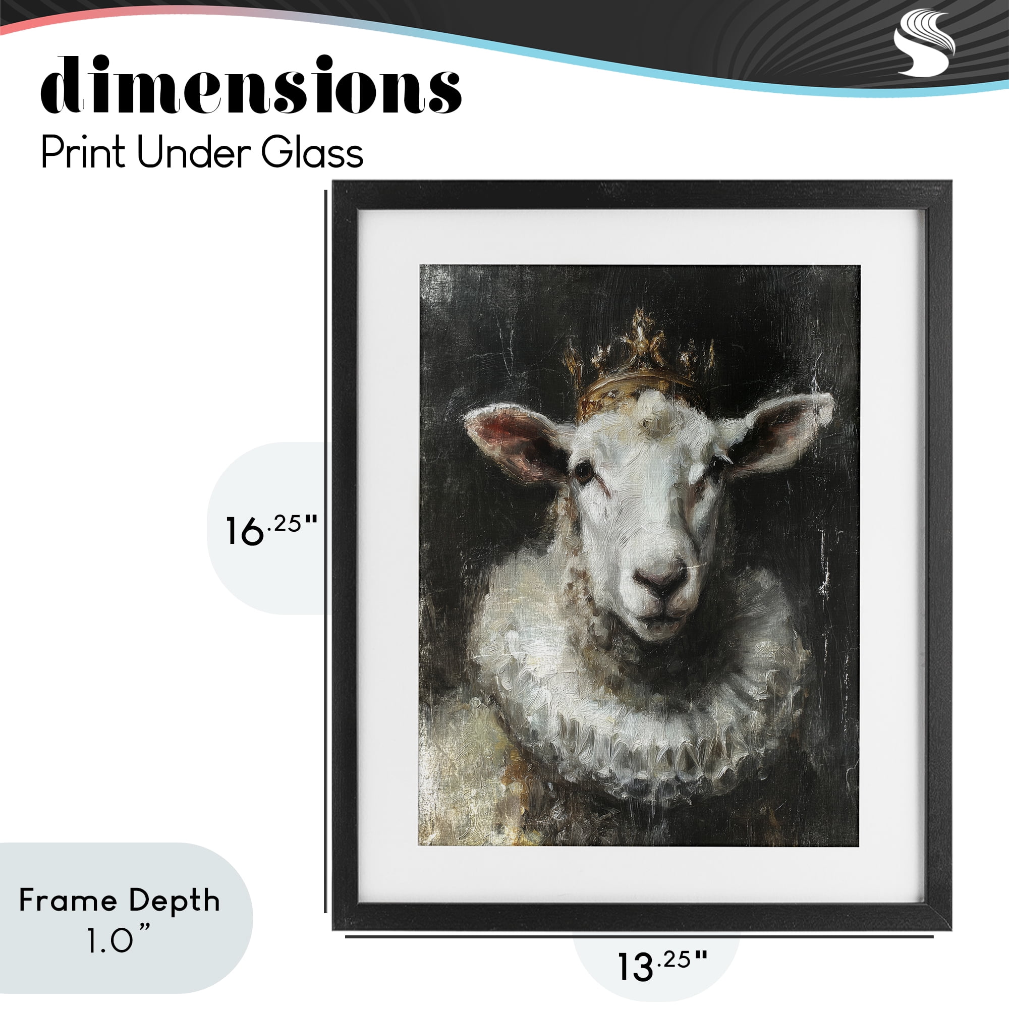Stupell Industries Crowned Sheep Portrait Black Framed Print Under Glass, design by Svetlana Aleynikova
