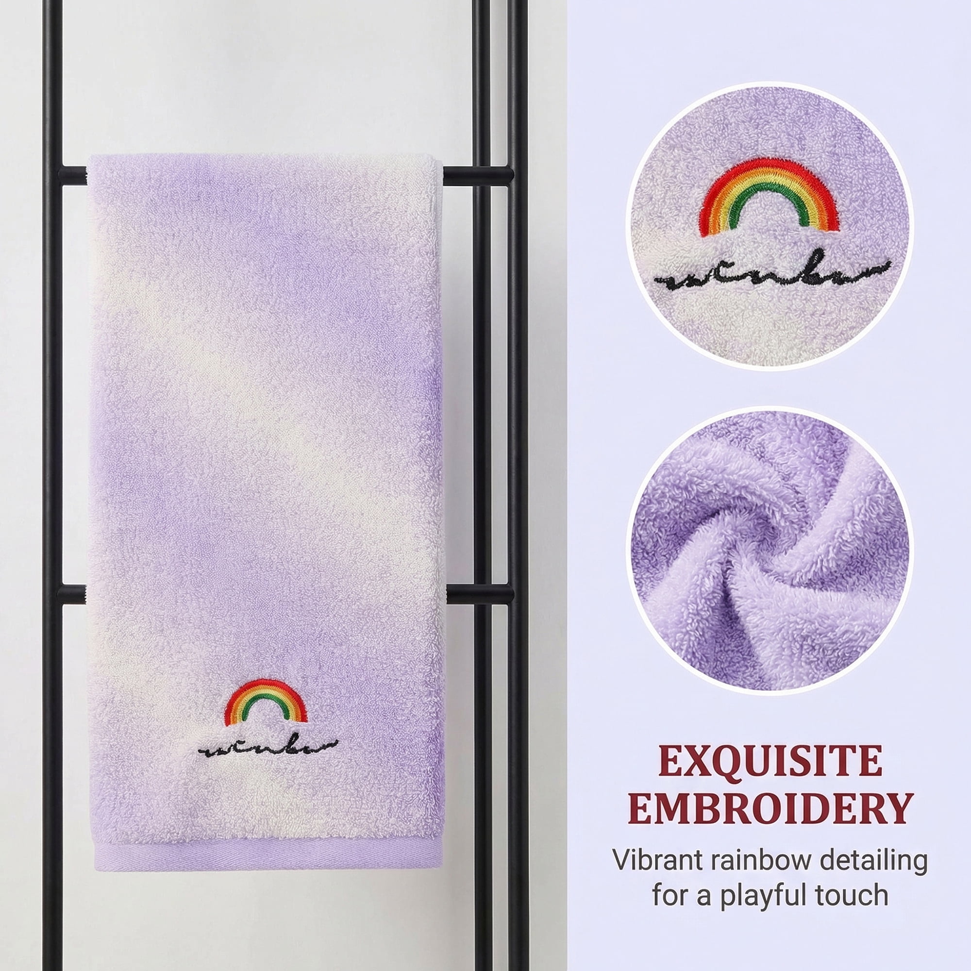 Unique Bargains 2 Pcs Rainbow Cotton Soft Absorbent Hand Towels Purple 28" x 13"