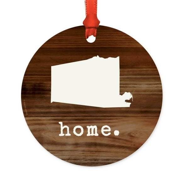 US State Round Metal Christmas Ornament, Rustic Wood Print, Alabama, Includes Ribbon and Gift Bag