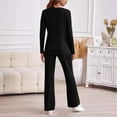 thumbnail image 5 of QATAINLAV Womens Two Piece Outfits Cozy Ribbed Knit Sweater Lounge Set Casual Round Neck Long Sleeve Pullover Tops and Flare Pants Matching Sets Black S, 5 of 9