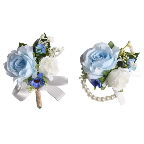 Wedding corsage and wrist flower, simulated blue rose - elegant and charming