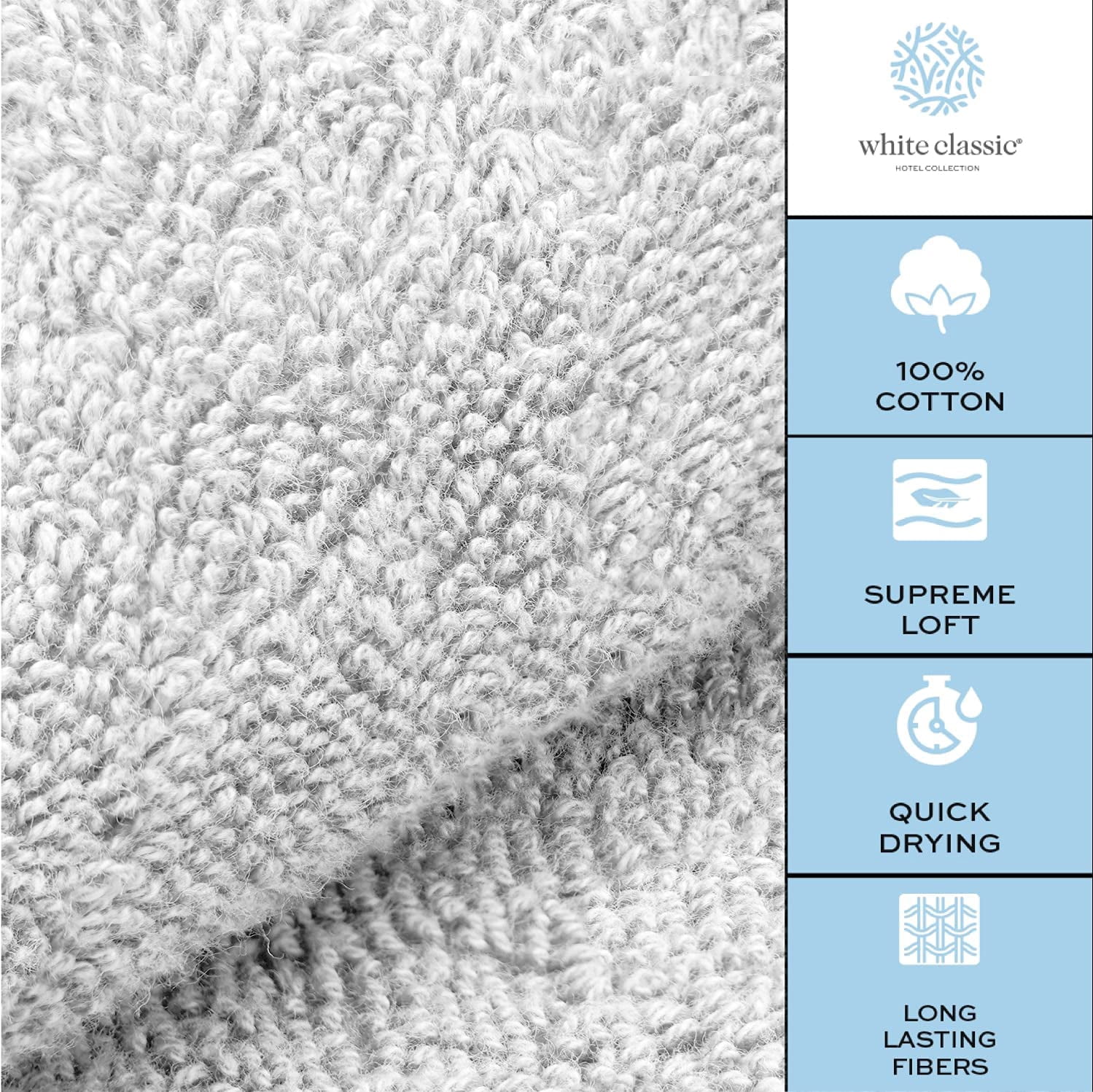 White Classic Hotel Collection Luxury Soft Cotton Hand Towels, Silver, 16 x 30, 6 Pack