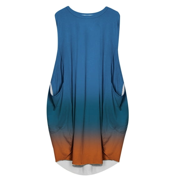 asdoklhq Womens Plus Size Clearance Dresses,Women Summer Sleeveless Loose Print Pocket O-Neck Casual Dress Plus Size Dress