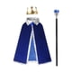 thumbnail image 1 of Conjunto de disfraz de cosplay con corona de rey y bastón, túnica de reina resistente para niños y adultos. Azul, 1 of 8