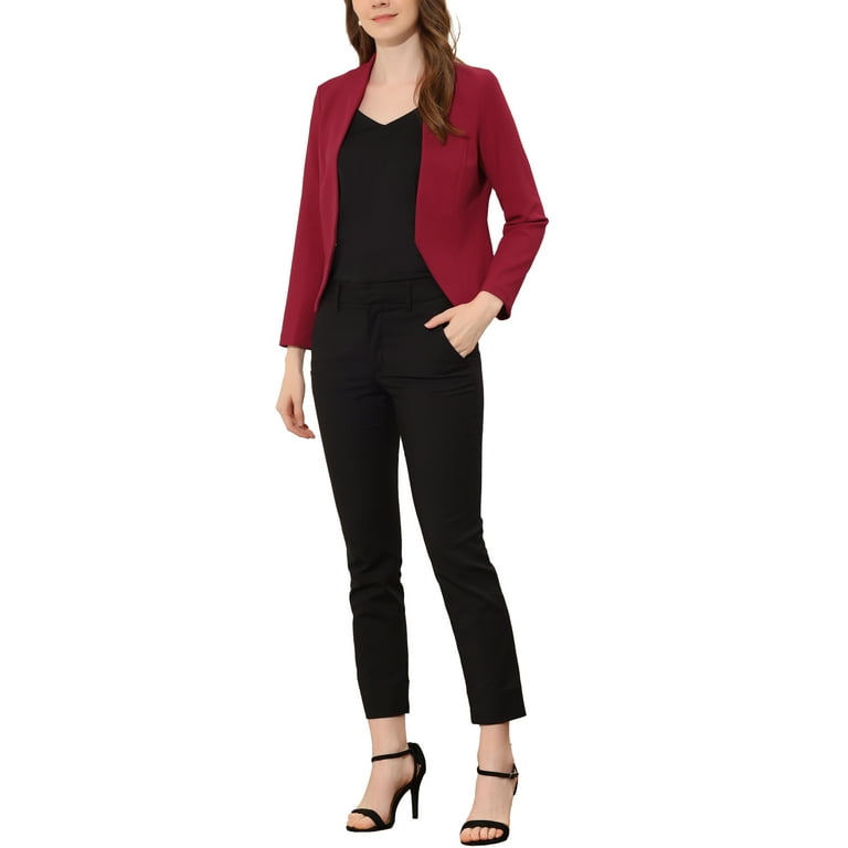 Allegra K Women's Work Office Suit Collarless Casual Cropped Blazer Jacket