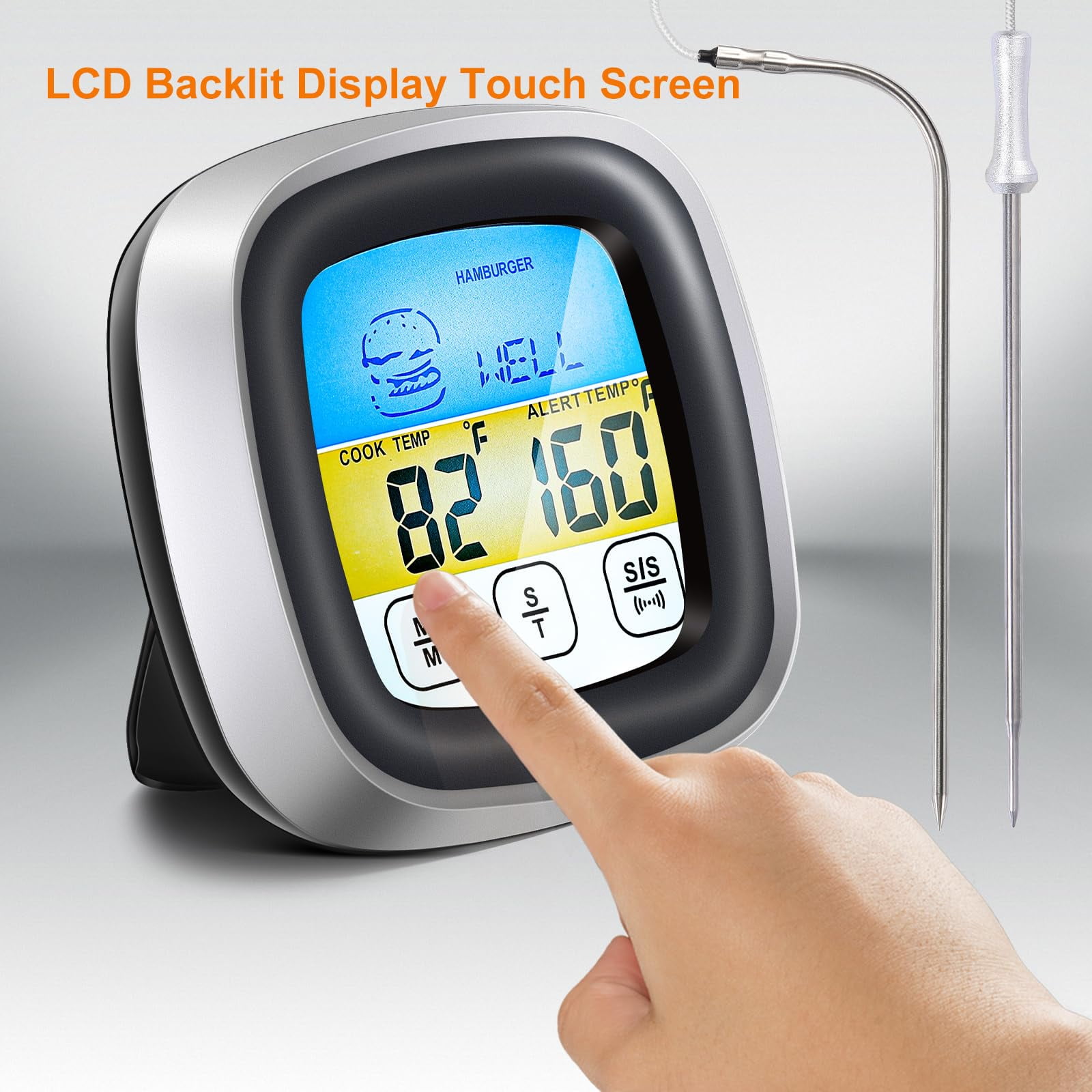 Digital Touchscreen Food Thermometer for Meat Poultry Fish Cooking in Frying Pan Smoker Oven BBQ Grill with Sensitive Color LCD Display Best Taste Results (Upgraded black version)