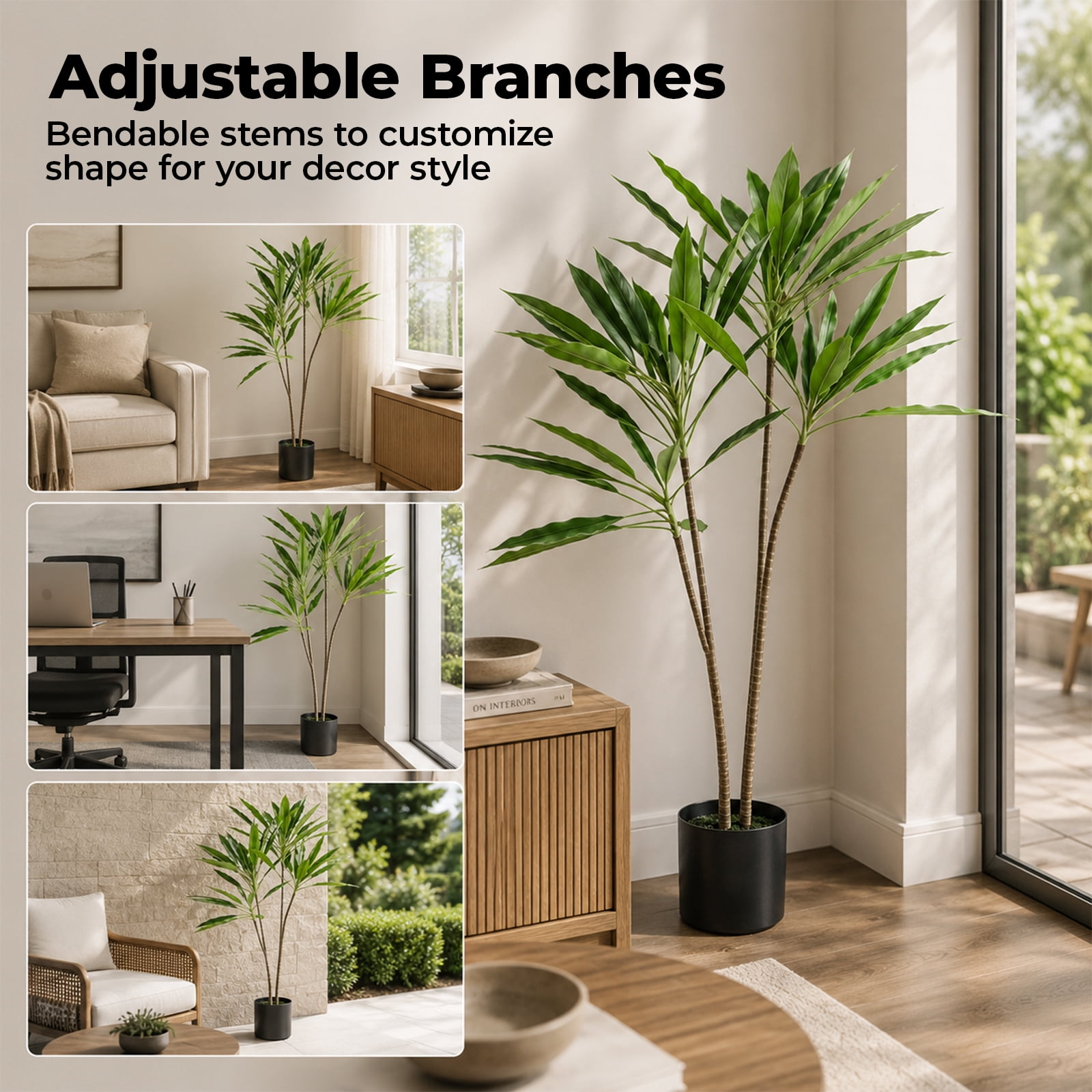 Alvantor 4.25ft Artificial Palm Tree with Realistic Leaves and Trunks for Indoor Outdoor Decor