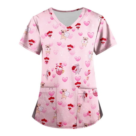 

Sksloeg Scrub Top for Women Fashion 2023 V-Neck Tops Cartoon Cute Dog Printed Fashion Scrub Clothes Women Scrubs Tops Pink XXXXXL