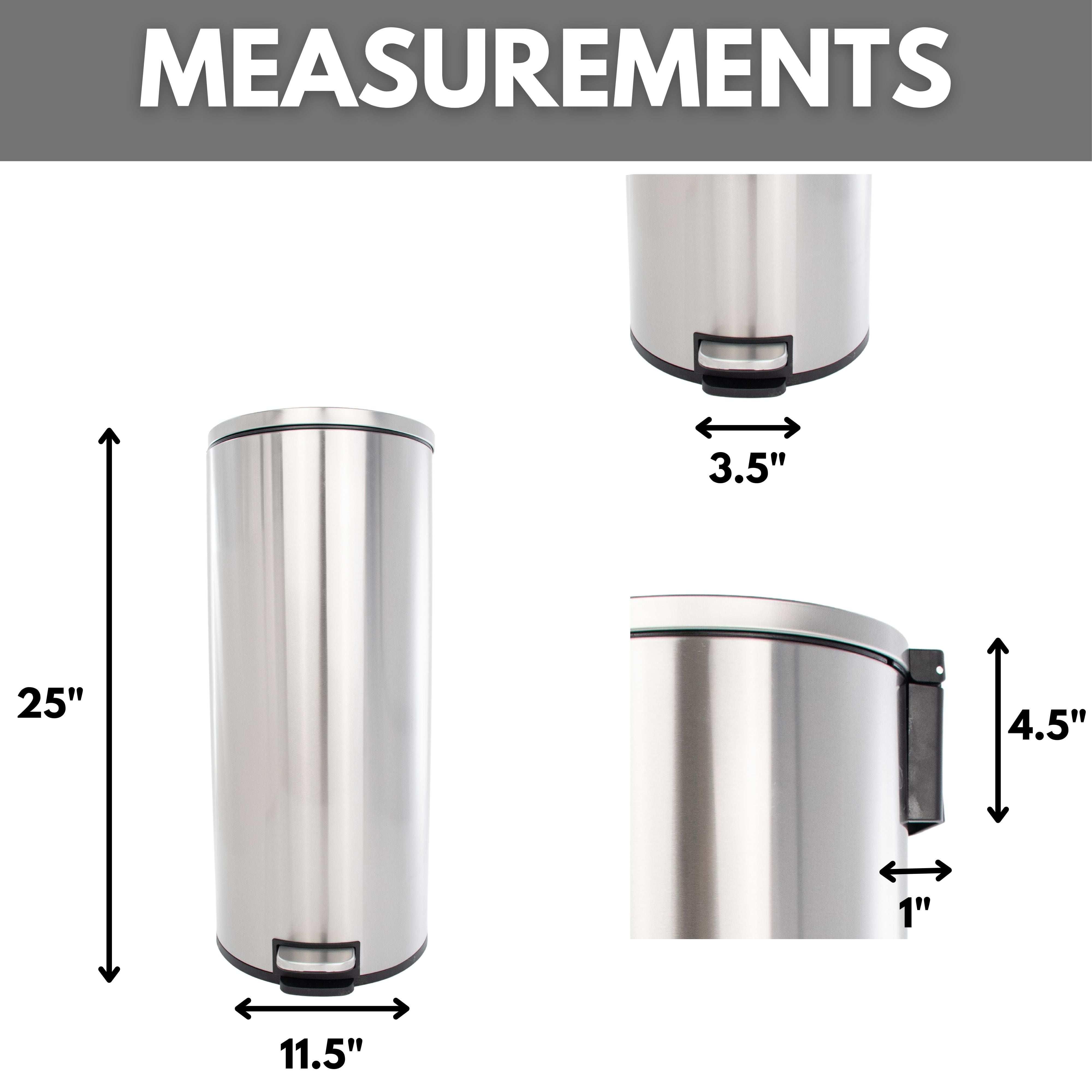 (2 pack) Better Homes & Gardens Stainless Steel Bathroom Trash Can, 7.9 Gallon, Round Soft Close Step On Lid Garbage Bin, Silver