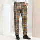 thumbnail image 1 of Pantalones rectos de corte recto con estampado de cuadros y bolsillos para hombre, pantalones casuales con botones, 1 of 9