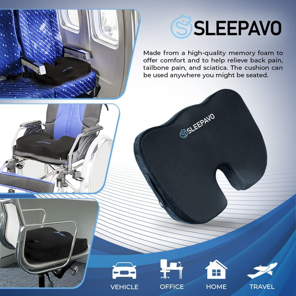 Sleepavo Car Seat Cushion - Office Chair Cushion for Sciatica Pain Relief - Lumbar  Support Back Pillow - Seat Cushion for Tailbone Pain Relief 
