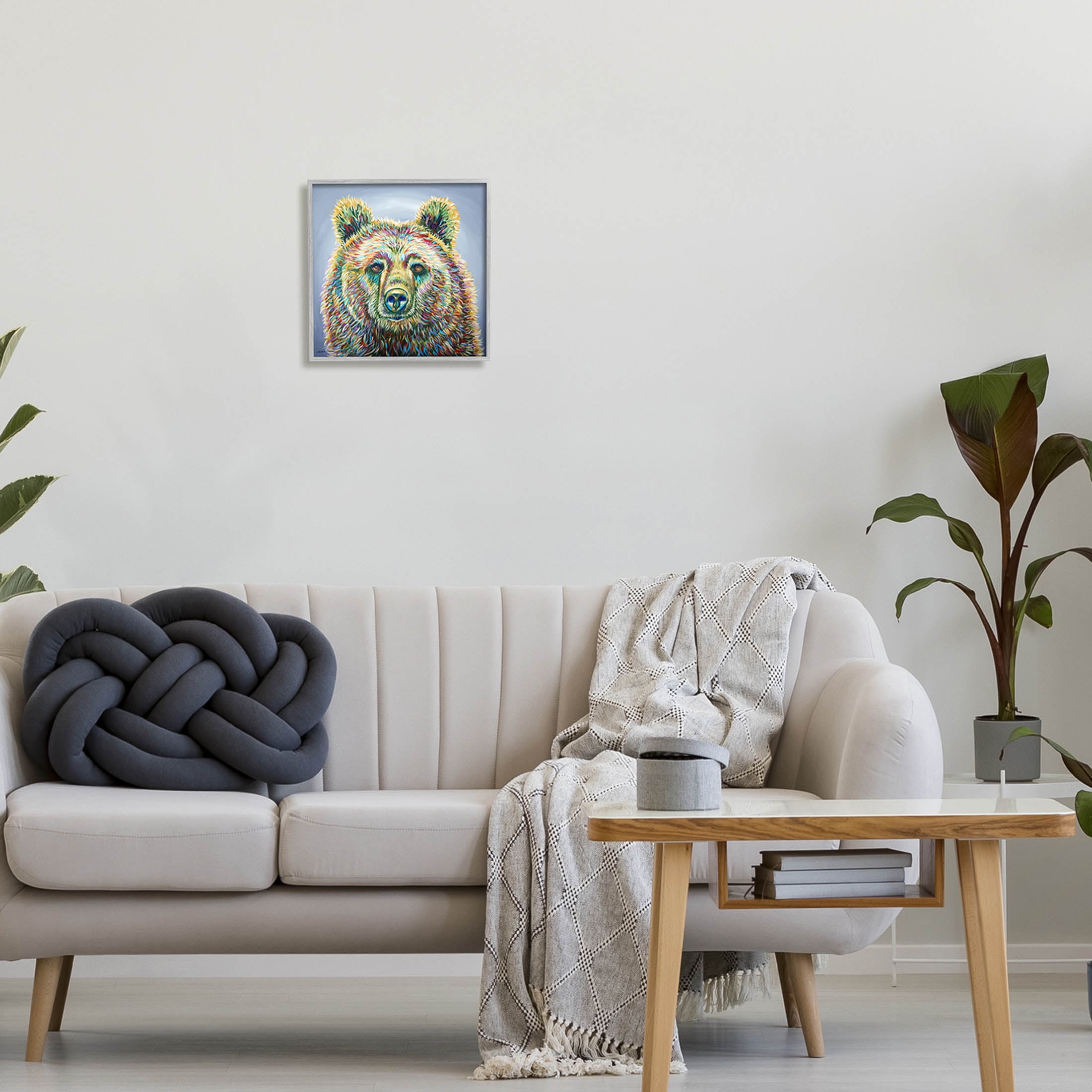 Modern Bear Rainbow Fur Strokes Animals & Insects Painting Gray Framed Art Print Wall Art