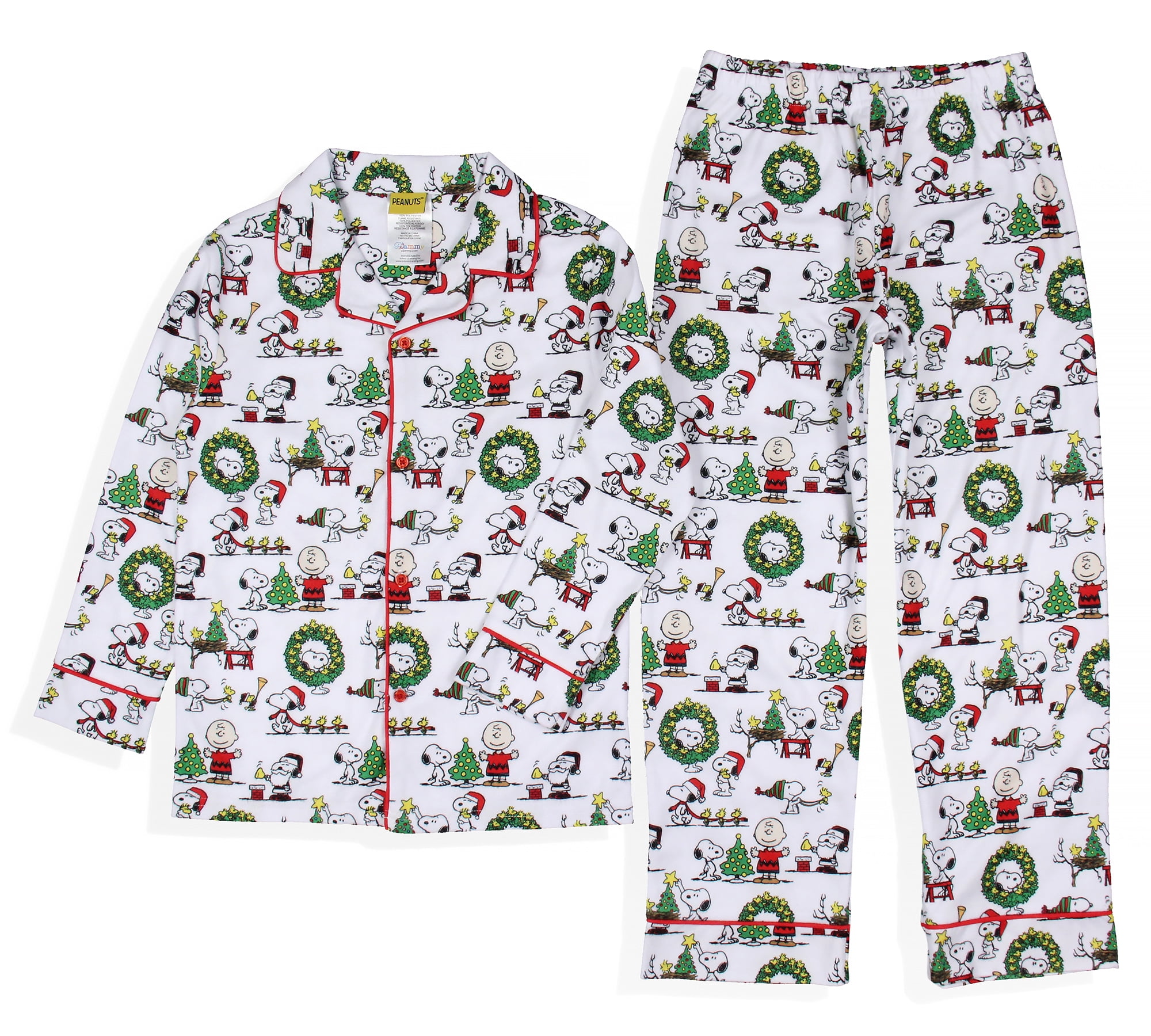 Peanuts Boys Christmas Charlie Brown Snoopy Button Sleep Pajama