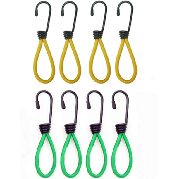 Bungee Cords with Hooks, Bungee Cord, Mini Bungee Cord, 8 Pieces, Yellow  and Green, Suitable for Loading, Camping, Tarps, Etc.
