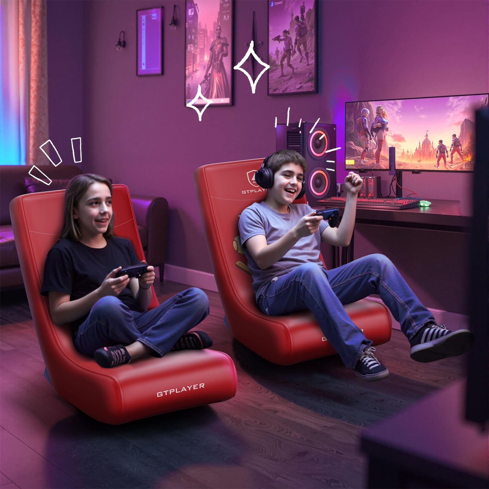 GTPLAYER Floor Rocker Gaming Chair，Red