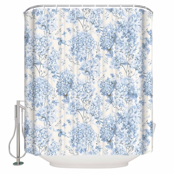 Blue Floral Bathroom Shower Curtains with 12 Hooks Polyester Waterproof Shower Curtain for Stalls and Bathtubs Garden Petals Flower Botanical Tree Branch Decorative Bathroom Privacy Curtain 36x72 In