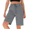 thumbnail image 5 of Women Drawstring Bermuda Shorts Dressy Casual High Waist Pleated Loose Comfortable Summer Daily Work Short Pants Gray XL, 5 of 7