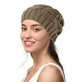 thumbnail image 2 of ManxiVoo Women's Chunky Knit Beret Hat Crochet Slouchy Beanie Winter Warm Cable Pattern Cap for Cold Weather Khaki, 2 of 4