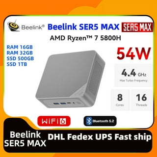  Beelink SER5 MAX Mini PC, AMD Ryzen 7 5800H (8C/16T, up to  4.4GHz, TDP 54W), 32GB DDR4 1TB M.2 NVMe SSD Vega 8 Graphics, Mini Desktop  Computer 4K@60Hz Output/DP/HDMI/Type-C/WiFi 6/BT5.2/Gaming/Home 