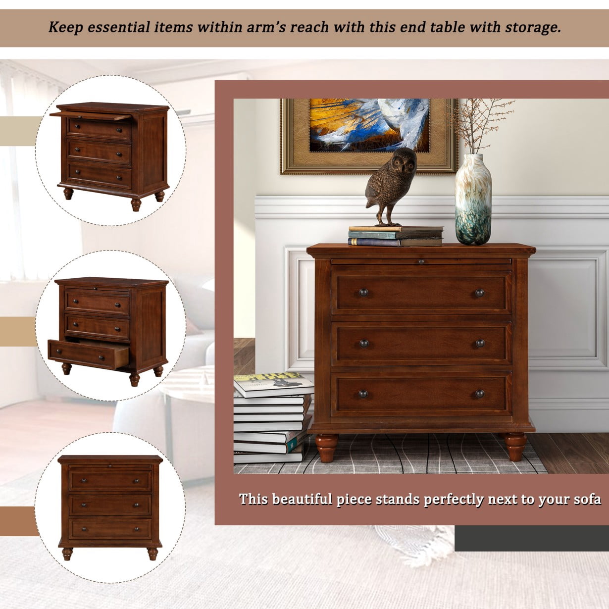 Hassch 3-Drawer Storage Dresser with Small Single Capacity Pull