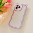 thumbnail image 4 of Cute Curly Wave Frame Case with 3D Cat Ears Clear Case for iPhone 13 6.1 inch, Pretty Shockproof TPU Bumper Case for Girl Women Non-Yellowing Case Clear Slim Cover - Pink Green, 4 of 8