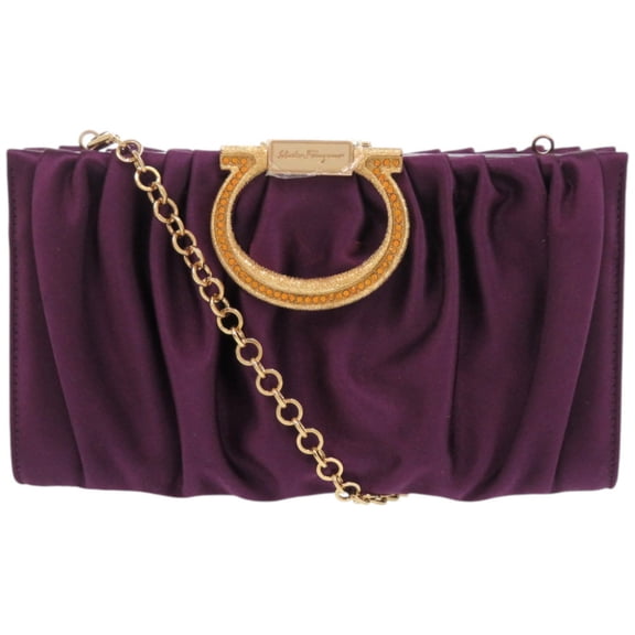 Pre-Owned Salvatore Ferragamo Gancini E0 21 B912 satin purple clutch bag 0467 (Good)